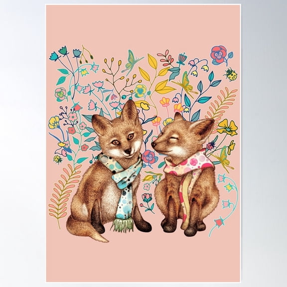 Whimsical Forest Foxes Poster Wall Art, Modern Wall Decor For Living Room Bedroom, 12x18 UNFRAMED