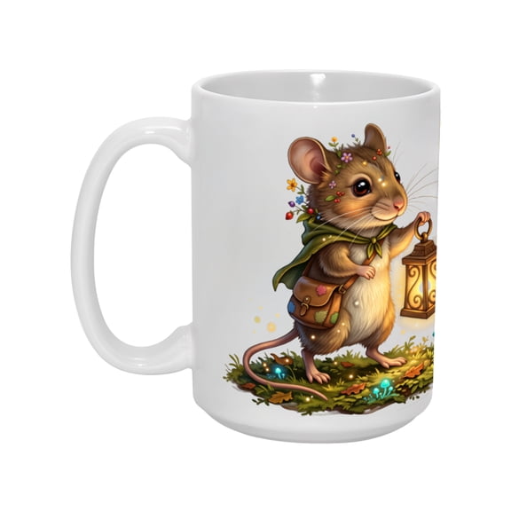 Whimsical Forest Mouse 15-Ounce Ceramic Mug - Charming woodland Animal Design for Coffee & Tea Lovers