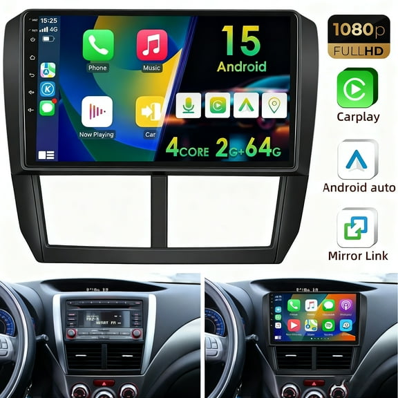 iSpchen 2G+64G Car Radio for Subaru Forester 2008-2012 with Wireless Carplay Android Auto, 9 inch HD Touch Screen Car Stereo with Bluetooth/GPS/WiFi/FM/SWC/USB/HD Backup