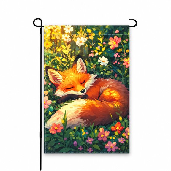 Whimsical Fox Garden Flag 12 x 18 Inch - Colorful Sleepy Fox in Floral Field - Perfect Outdoor Decor for Garden, Yard, Lawn, Patio, or Porch Display