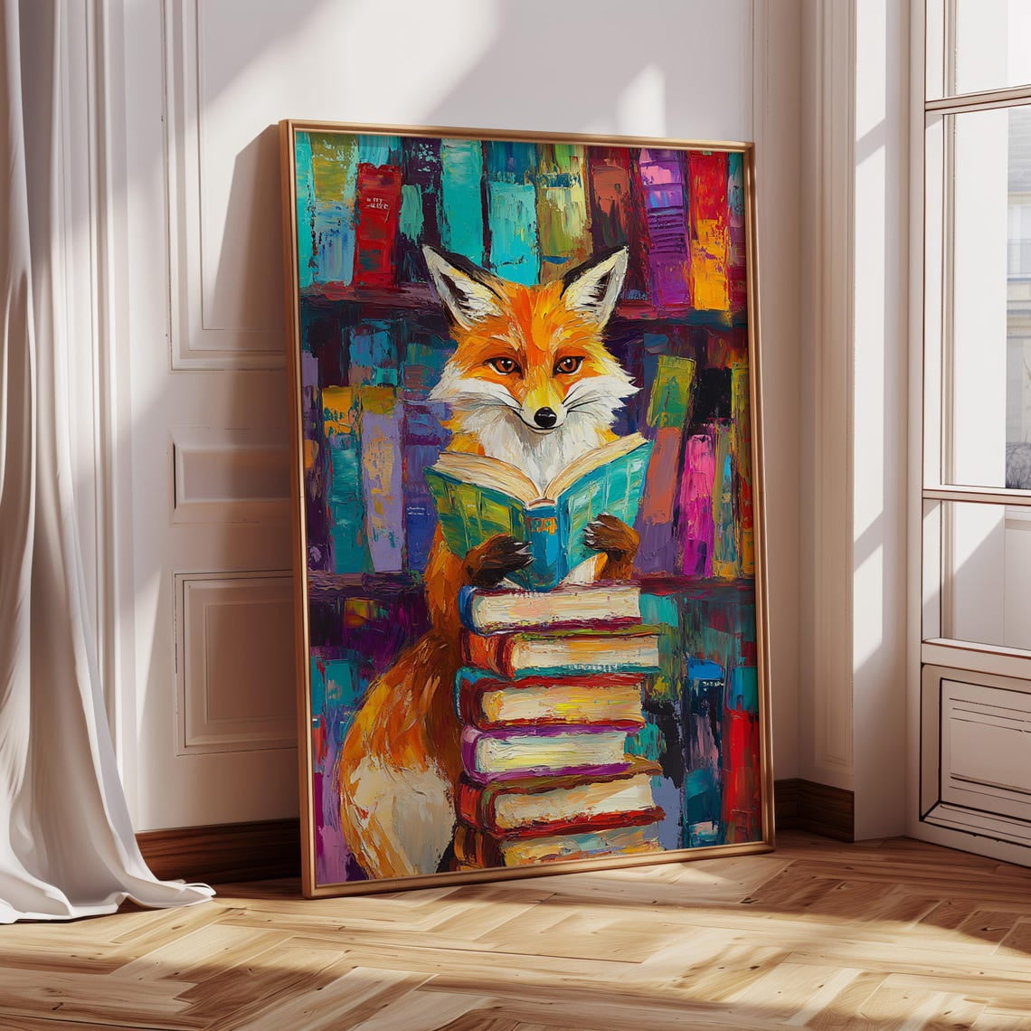 Whimsical Fox Reading Art Print – Colorful Book Lover Wall Decor ...
