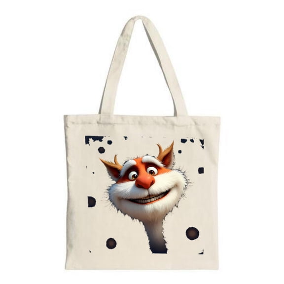 Whimsical Fox Tote Bag - Cartoon-Style Design with Playful Dots Perfect for Shopping Travel and Parties - Reusable Canvas Bag