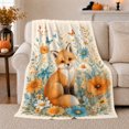 thumbnail image 1 of Whimsical Fox Wildflower Meadow Nature-Inspired Painterly, Rustic Botanical Portrait, Warm Flannel Blanket for Cabin and Lodge, Garden Lovers Housewarming Gift, Rustic Home Decor, 1 of 9