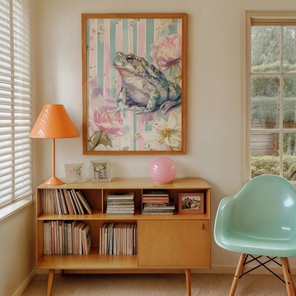 Whimsical Frog Art Print – Pastel Floral Wall Decor, Cottagecore Animal Poster, Queer Nature Aesthetic, Unframed Poster Size 8x12