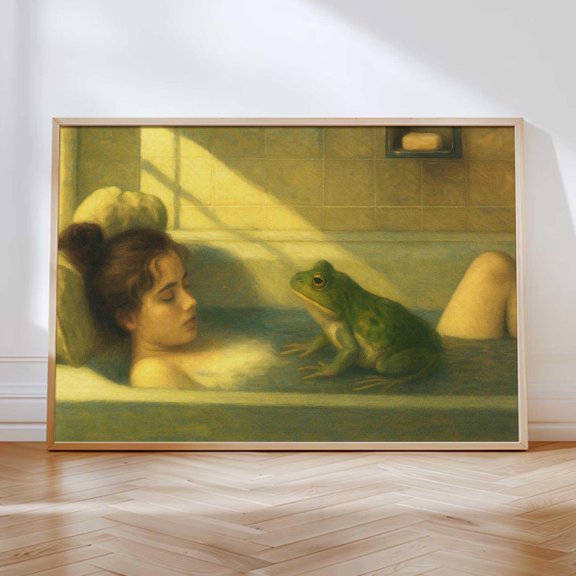 Whimsical Frog Bath Wall Art Print, Bathroom Decor
