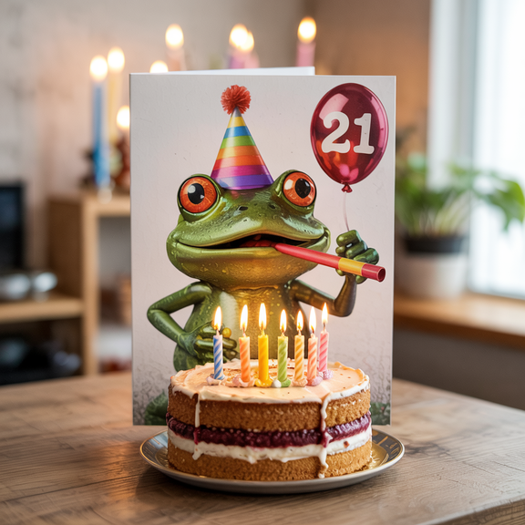 Whimsical Frog Birthday Card - Fun Design for Celebrations - Blank Inside with Envelope