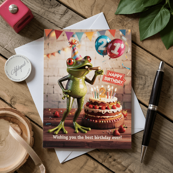 Whimsical Frog Birthday Card Perfect for Celebrating 21st Birthdays with Fun & Laughter