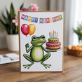 thumbnail image 1 of Whimsical Frog Birthday Greeting Card - Blank Inside with Envelope - Perfect for Celebrating Special Days, 1 of 3
