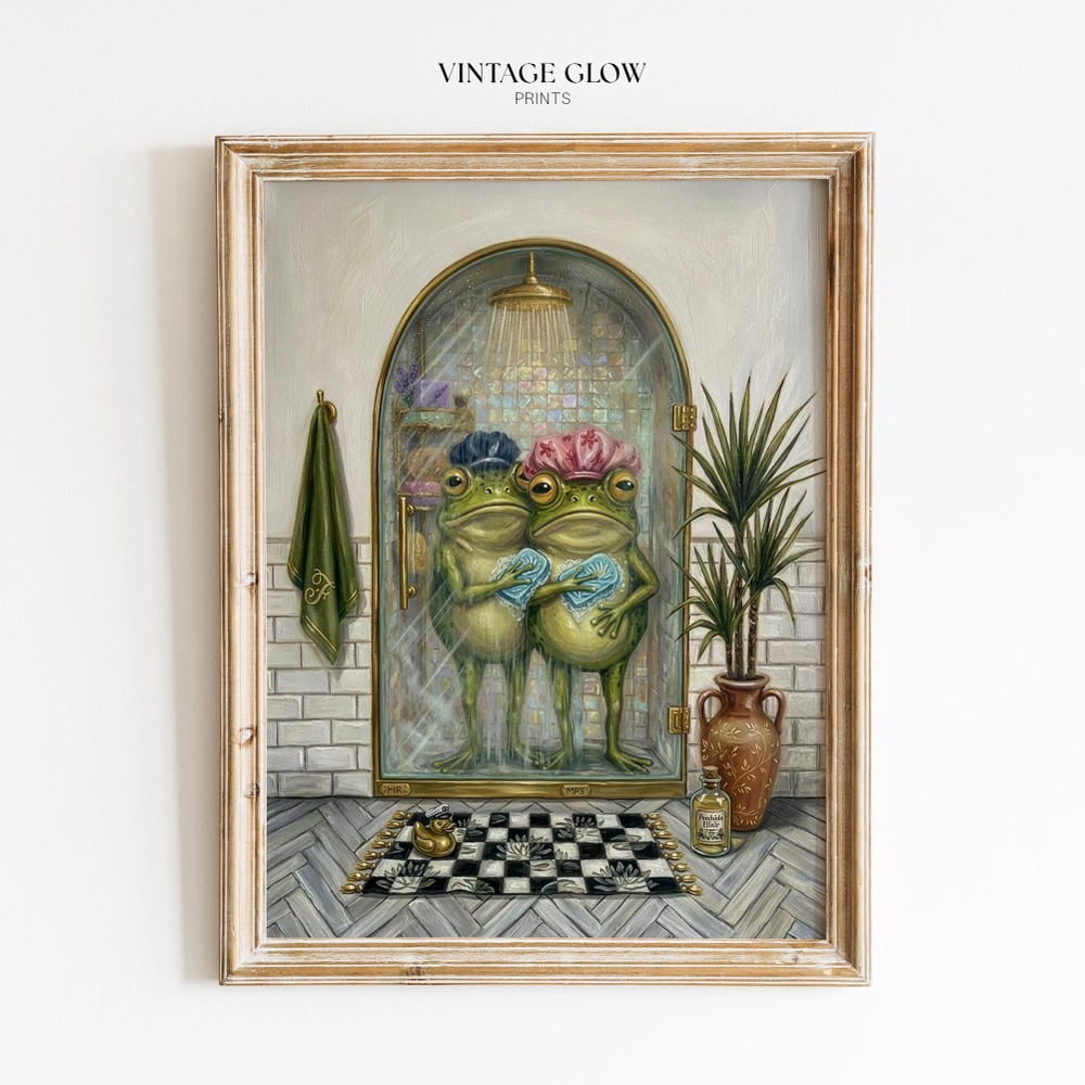Whimsical Frog Couple Shower Poster, Cottagecore Bathroom for Display ...