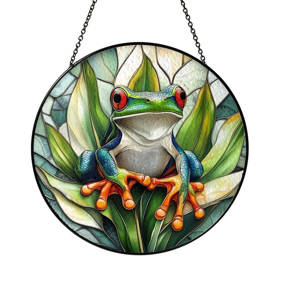 Whimsical Frog Glass Style Window Decor – Stained Glass Inspired