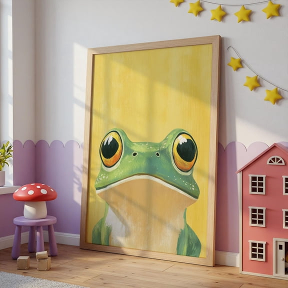 Whimsical Frog Illustration Nursery Wall Art Mounted Print, Unframed Paper Print Size 24x36