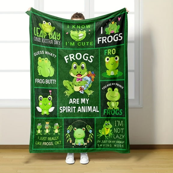 Whimsical Frog-Themed Flannel Blanket - Hypoallergenic, All-Season Comfort | Perfect for Napping, Air Conditioning Wrap & Holiday Gift | Cozy, Soft Polyester Throw with Playful Frogs & Fun Phrases