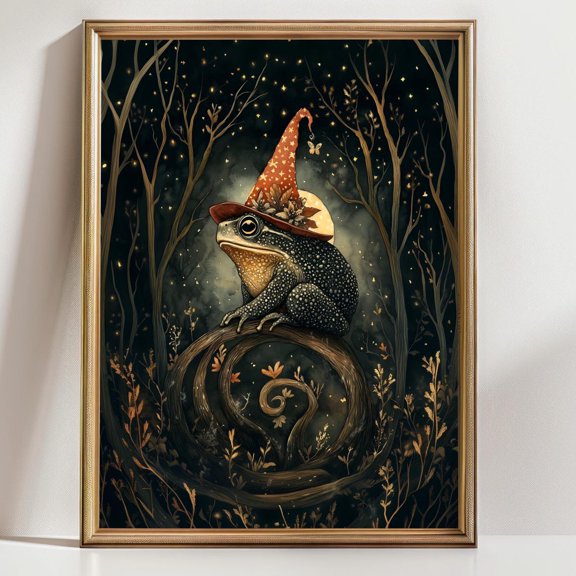 Whimsical Frog Witch Wall Art Cottagecore Forest Animal Decor