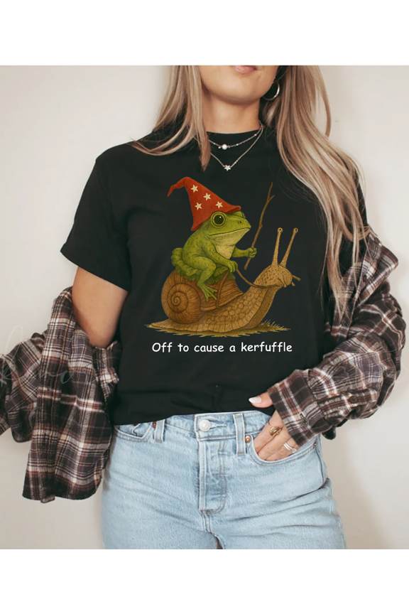 Whimsical Frog Wizard Cause Kerfuffle Funny Fantasy Graphic Unisex T-Shirt V14370, up to Size 5XL