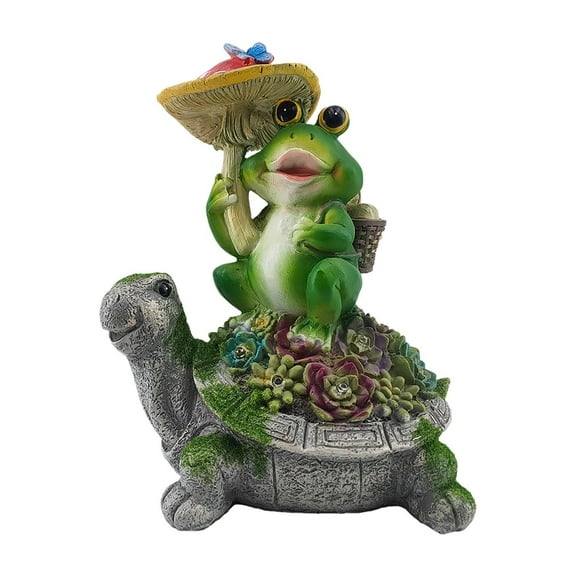 Whimsical Frog and Turtle Garden Statue Hand-Painted Outdoor Decor with Succulent Accents, Perfect for Patio or Lawn Display