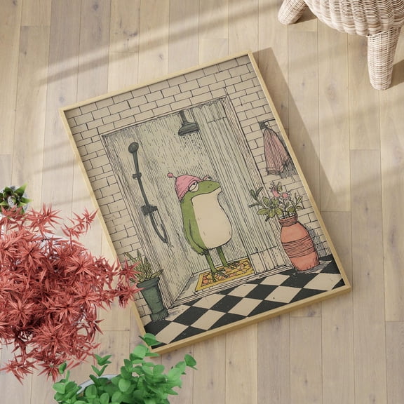 Whimsical Frog in Bathtub Wall Art Vintage Bathroom Decor, Unframed Paper Print Size 8x12