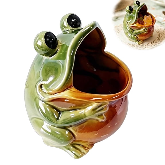 Whimsical Froggie Croak The Green Spotted Frog Ceramic Cookie Jar, Ceramic Frog Storage Jar for Candy Snacks Keys and Small Items Multi Use Desk and Home Organizer