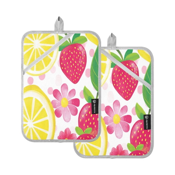 Whimsical Fruit Fiesta 7x9.8in Pot Holder Set Heat-Resistant Oven Hot Pads Durable with Storage Loop
