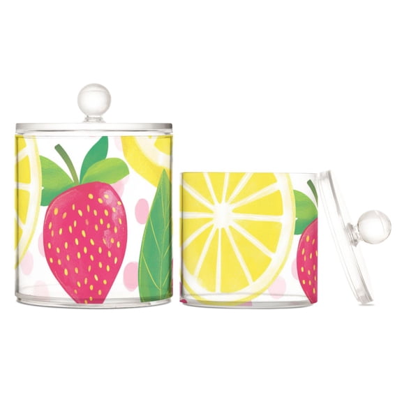 Whimsical Fruit Fiesta Translucent Plastic Cotton Swabs Canisters Large Medium Set
