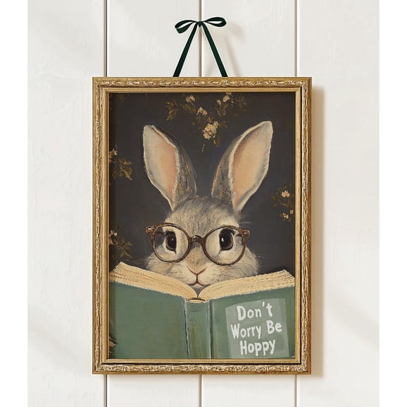Whimsical Funny Bunny Art Print Don't Worry Be Hoppy, Poster Only