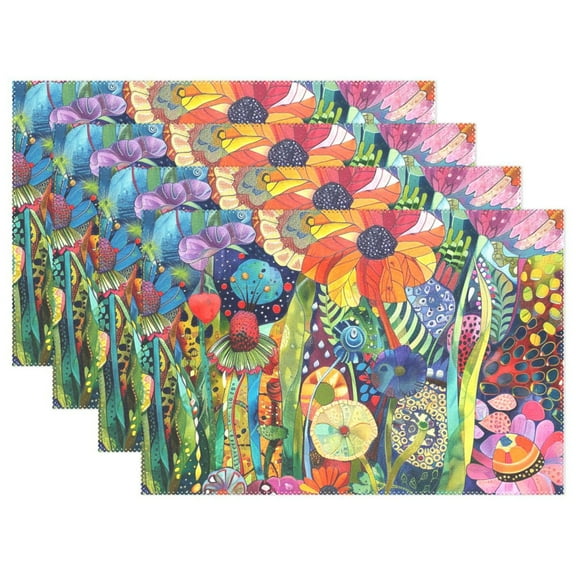 Whimsical Garden 12×18 inch Placemats Heat Resistant Washable Foldable Rectangular Placemats Set Decoration Indoor Outdoor for Kitchen Dining Table 1PC