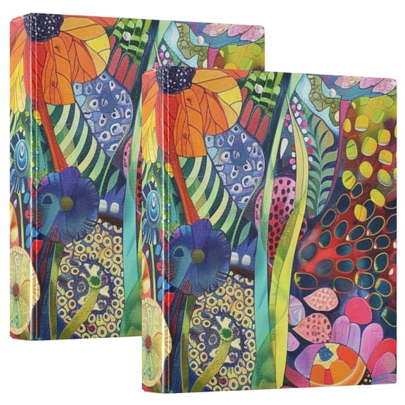 Whimsical Garden 3 Ring Binders 1.5 inch Hardcover File Folders with Interior Pockets A4 Size Organizer for School Office Hospital Set of 2