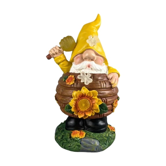 Whimsical Garden Gnome Statue with Sunflowers and Beehive, Hand-Painted Resin Yard Ornament, Outdoor Decor