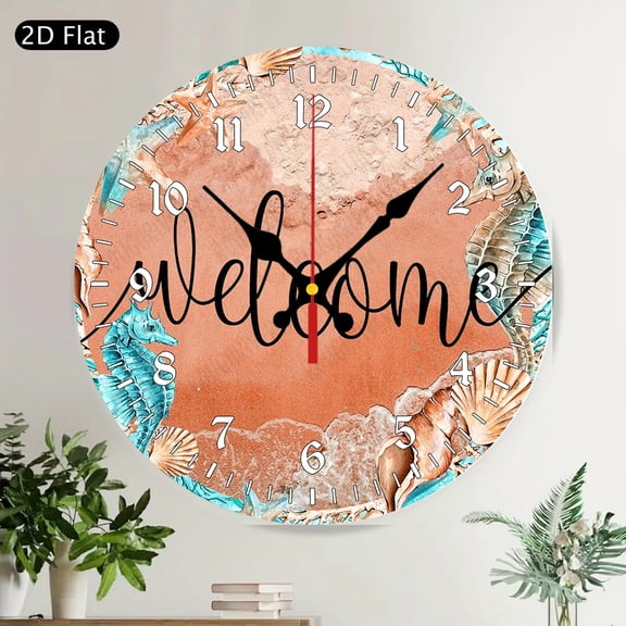 Whimsical Garden Gnome with Pink Flowers Round Wall Clock Silent Non-Ticking Spring Farmhouse Decor