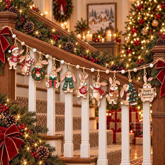 Whimsical Garland With Woodland Bunnies For Christmas