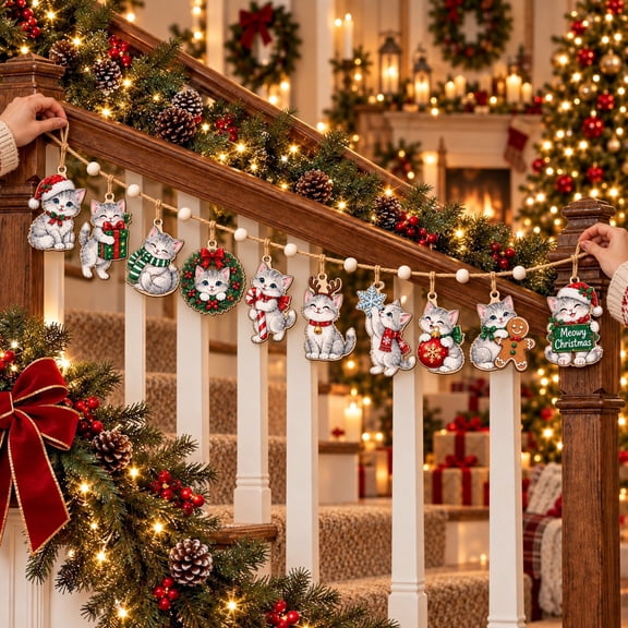 Whimsical Garland with Christmas Kittens