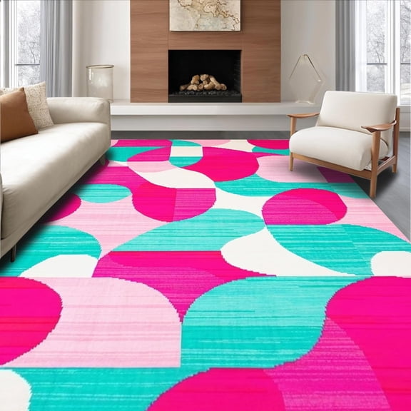 Whimsical Geometric Play Soft Area Rug, Non Slip, Stain Resistant, Washable Area Rugs for Living Room, Bedroom 2x3ft