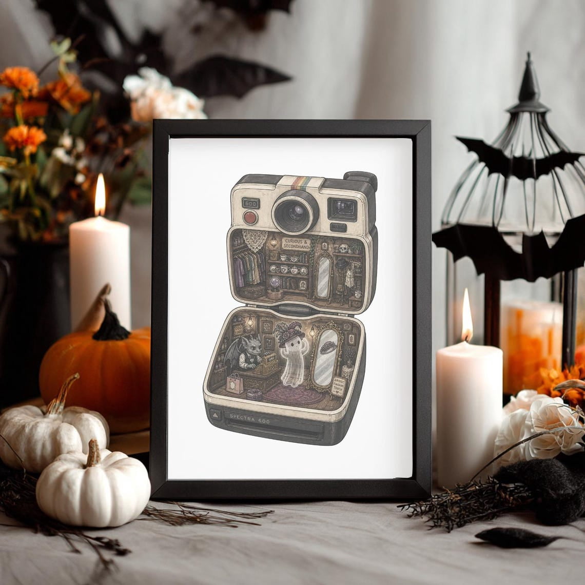 Whimsical Ghost In Vintage Camera Wall Art Print, Spooky Cute Antique ...