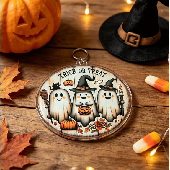 Whimsical Ghost & Pumpkin Acrylic Hanging Ornament Cute Halloween Window & Door Decor for Home & Party