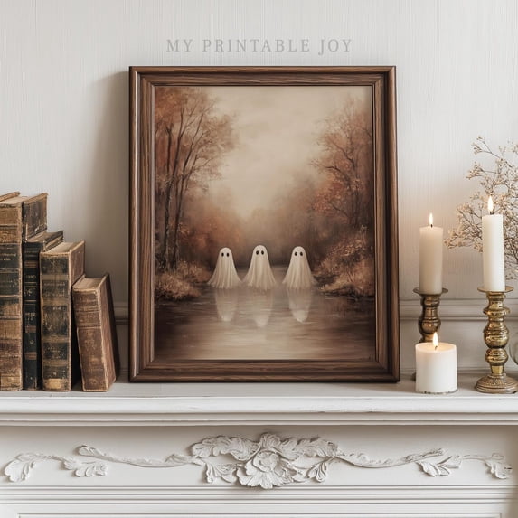 Whimsical Ghost Trio By The Lake Wall Art Prints, Vintage Style, Fall ...