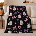 thumbnail image 1 of Whimsical Ghosts Bows Hearts Black, Playful Halloween Scene, Warm Flannel Blanket for Home Library and Reading Nook, Art Lovers Halloween Gift, Playful Home Decor, 1 of 9