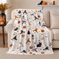 thumbnail image 1 of Whimsical Ghosts Pumpkins Festive autumn celebration Scene, Warm Flannel Blanket for Living Room and Reading Nook, Playful Pet Portrait Pattern, Cat Lovers autumn celebration Gift, 1 of 9