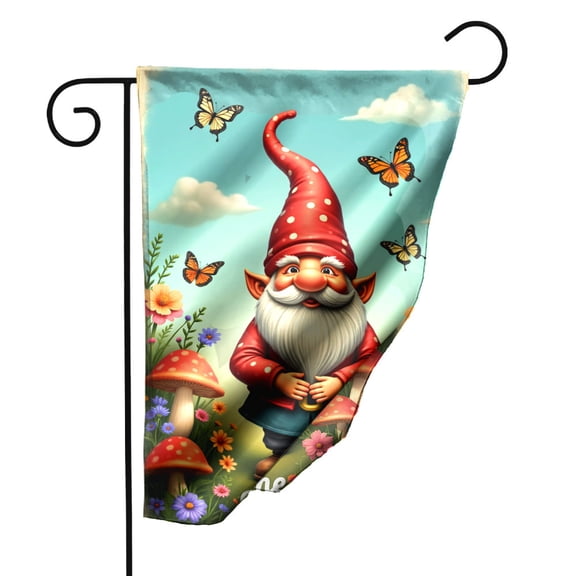 Whimsical Gnome Garden Flag with Welcome Text Double Sided Polyester Outdoor Decoration 12.5x18 Inch for Yard Patio Spring Summer Butterfly Floral Design#28251