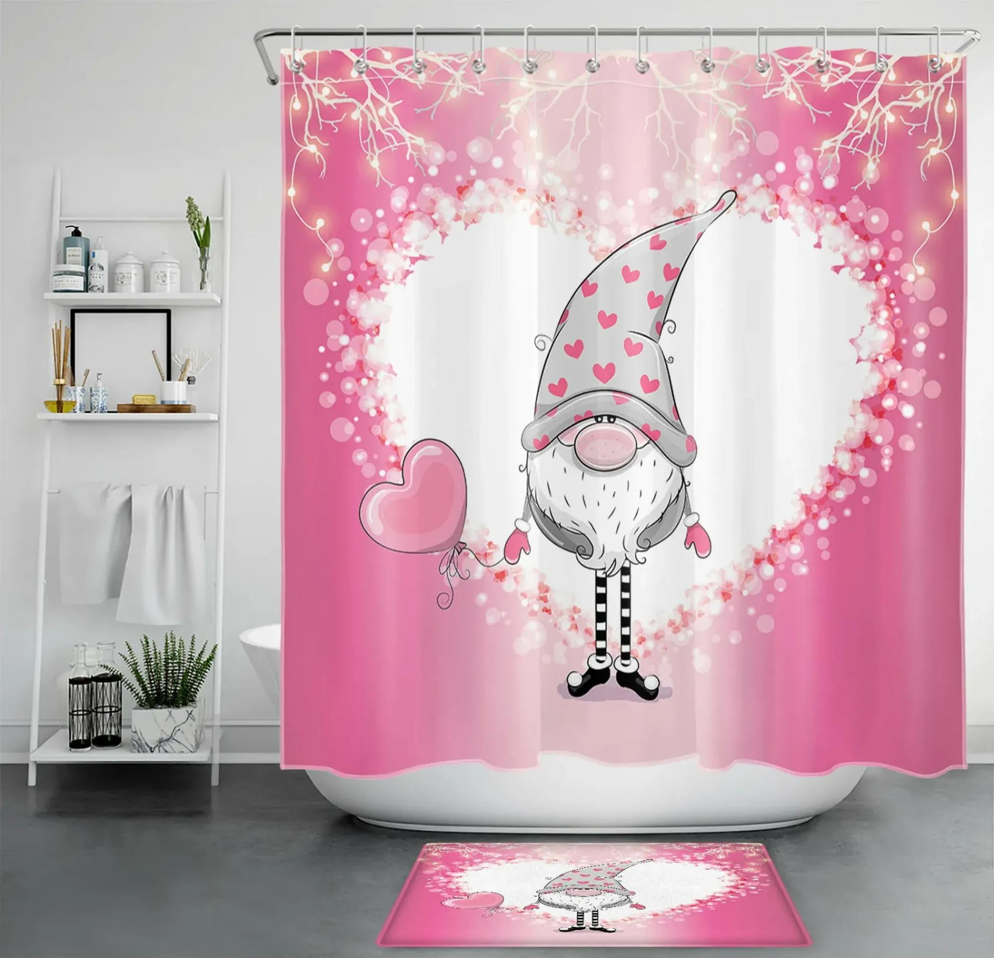 Whimsical GnomeInspired Valentine's Day Shower Curtain Add Charm to Your Bathroom Decor with