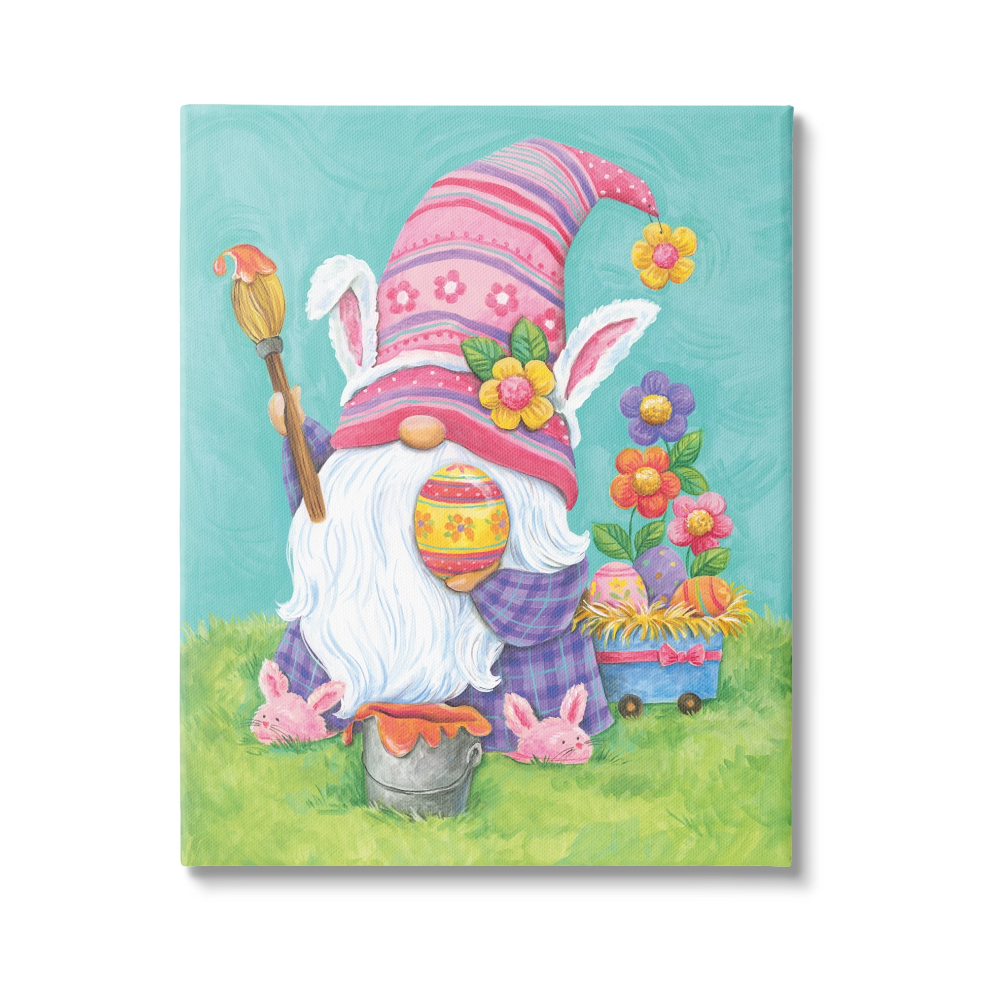 Whimsical Gnome Painting Easter Eggs Festive Flowers Fairy Tales & Fantasy Graphic Art Gallery-Wrapped Canvas Print Wall Art