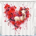 thumbnail image 1 of Whimsical Goat Shower Curtain with Red Blossom - Artistic Floral Design, 1 of 5