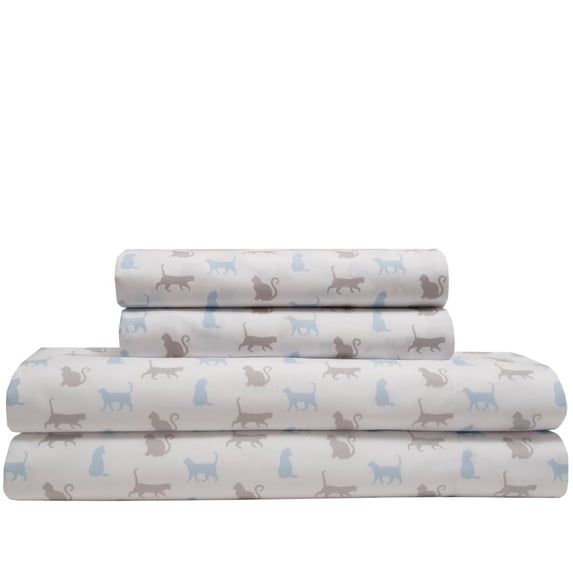 Whimsical Graphic Print Microfiber Bed Sheet Set Cat Silhouette Full