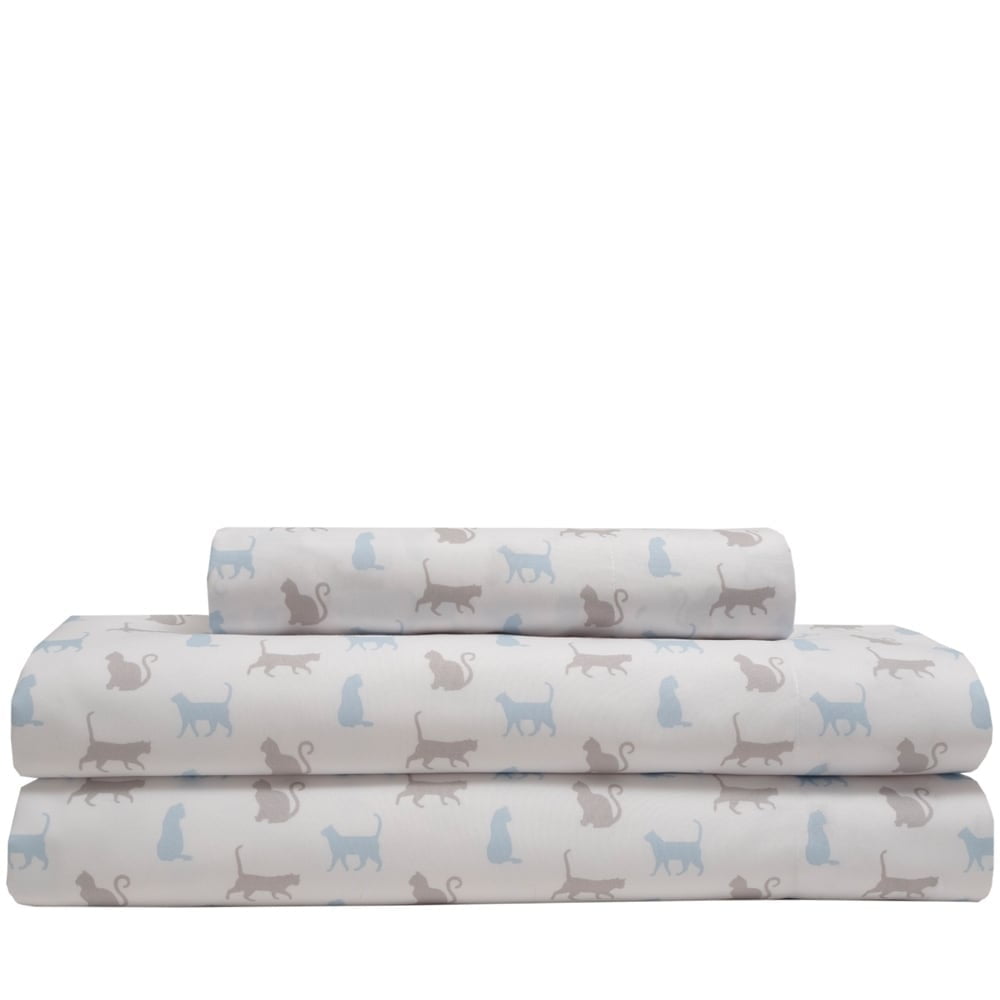 Whimsical Graphic Print Microfiber Bed Sheet Set Cat Silhouette Twin