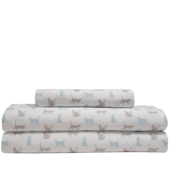 Whimsical Graphic Print Microfiber Bed Sheet Set Cat Silhouette Twin