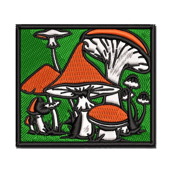 Whimsical Group of Mushrooms Fungus Fungi Applique Multi-Color Embroidered Iron-On Patch - 3.5 Inch Large