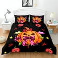 thumbnail image 1 of Whimsical Halloween 3-Piece Duvet Cover Set - Cheerful Pumpkin & Colorful Stars Bats Design on Black Background, 1 of 4