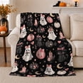 thumbnail image 1 of Whimsical Halloween Ghost Pumpkin Cat Print, Festive Pet Portrait Pattern, Warm Flannel Blanket for Living Room and Bedroom, Cat Lovers Halloween Gift, Pet Lover Home Decor, 1 of 9