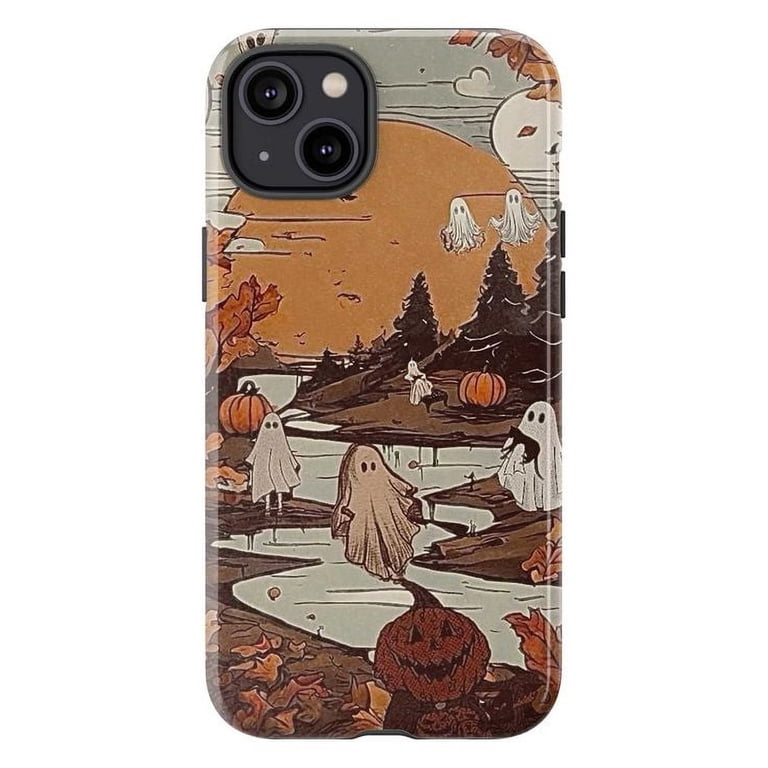 Whimsical Halloween Ghosts & Pumpkins iPhone Case, Autumn Sunset Landscape  with Playful Spirits, Durable Protective Cover for iPhone 16 15 14 13 12 11  Mini Pro Max - Walmart.com