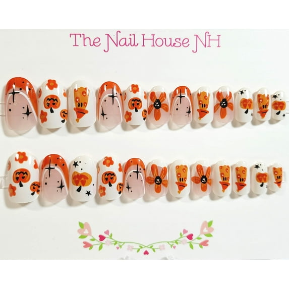 Whimsical Halloween Glossy Oval Press-On Nails - 24 Pieces - Artificial Nail Kit