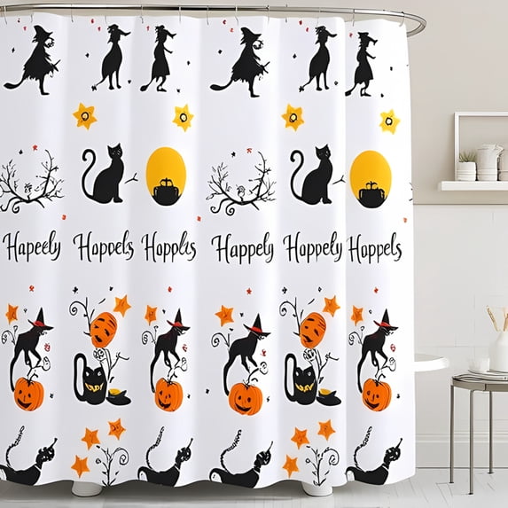 Whimsical Halloween Shower Curtain Pumpkins Design Fun & Festive Bathroom Décor
