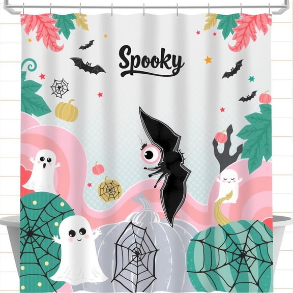 Whimsical Halloween Shower Curtain - Spooky Design with Pumpkins & Ghosts